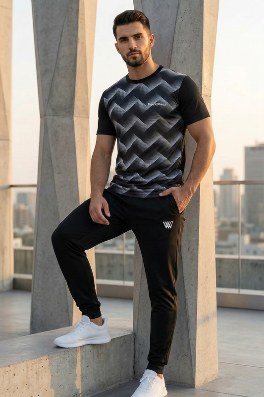 WorldWear Performance Tracksuit β Black Zigzag Edition