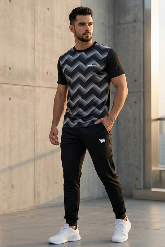 WorldWear Performance Tracksuit – Black Zigzag Edition