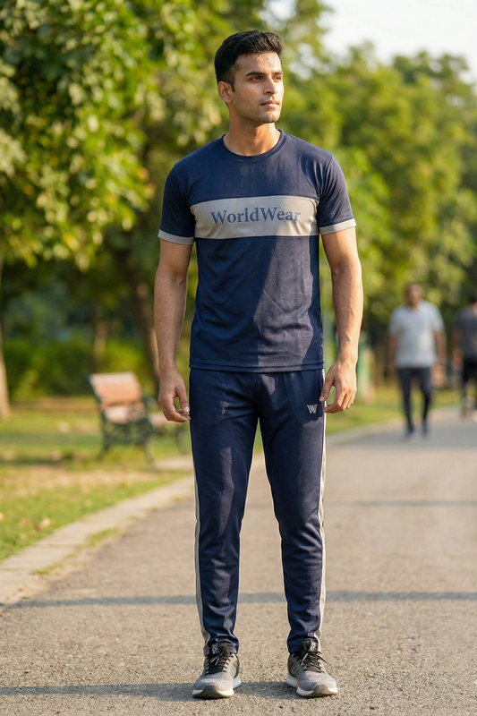 WorldWear Men’s Navy Blue Summer Tracksuit – Premium Cotton Casual Set