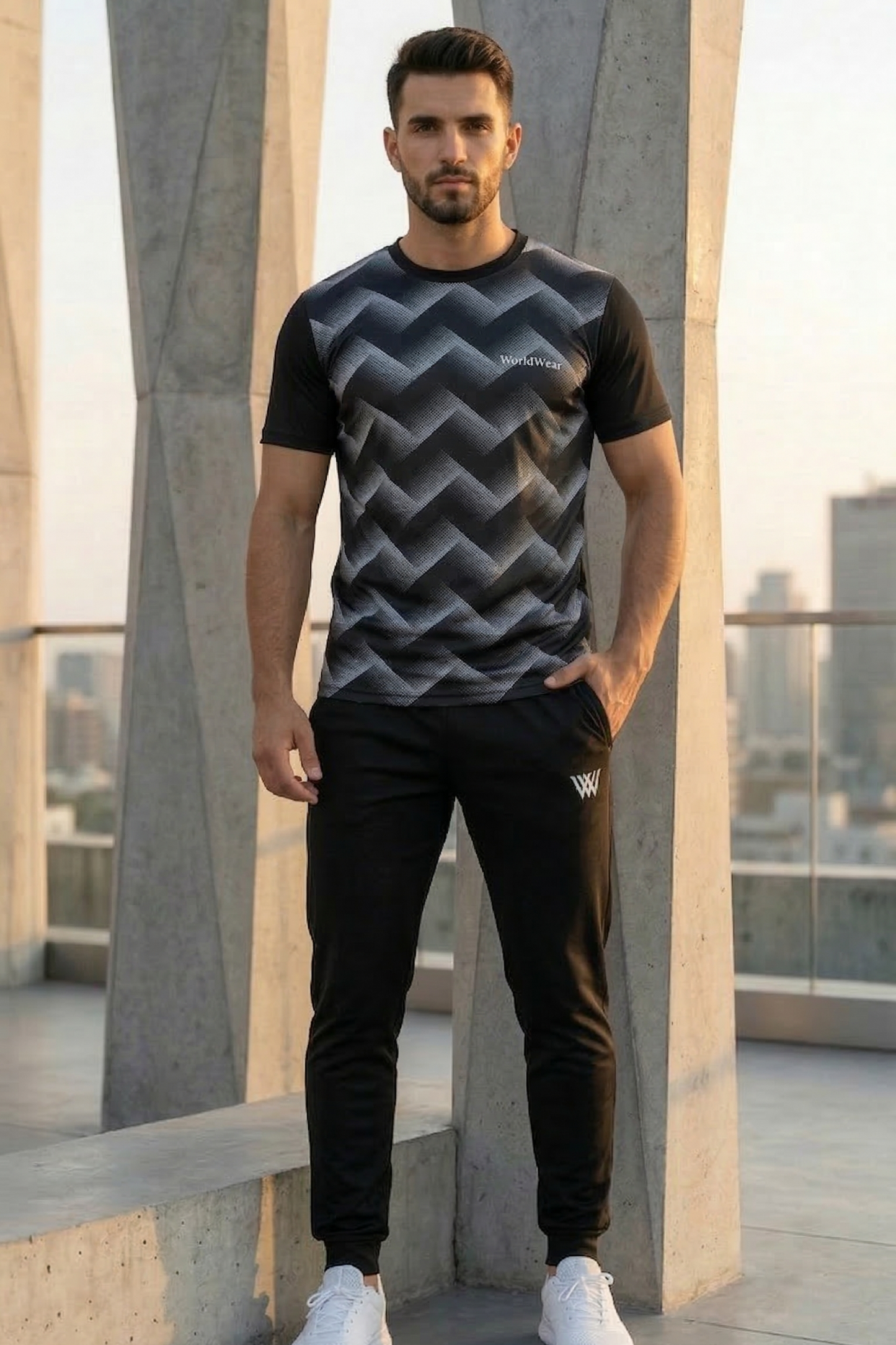 WorldWear Performance Tracksuit – Black Zigzag Edition
